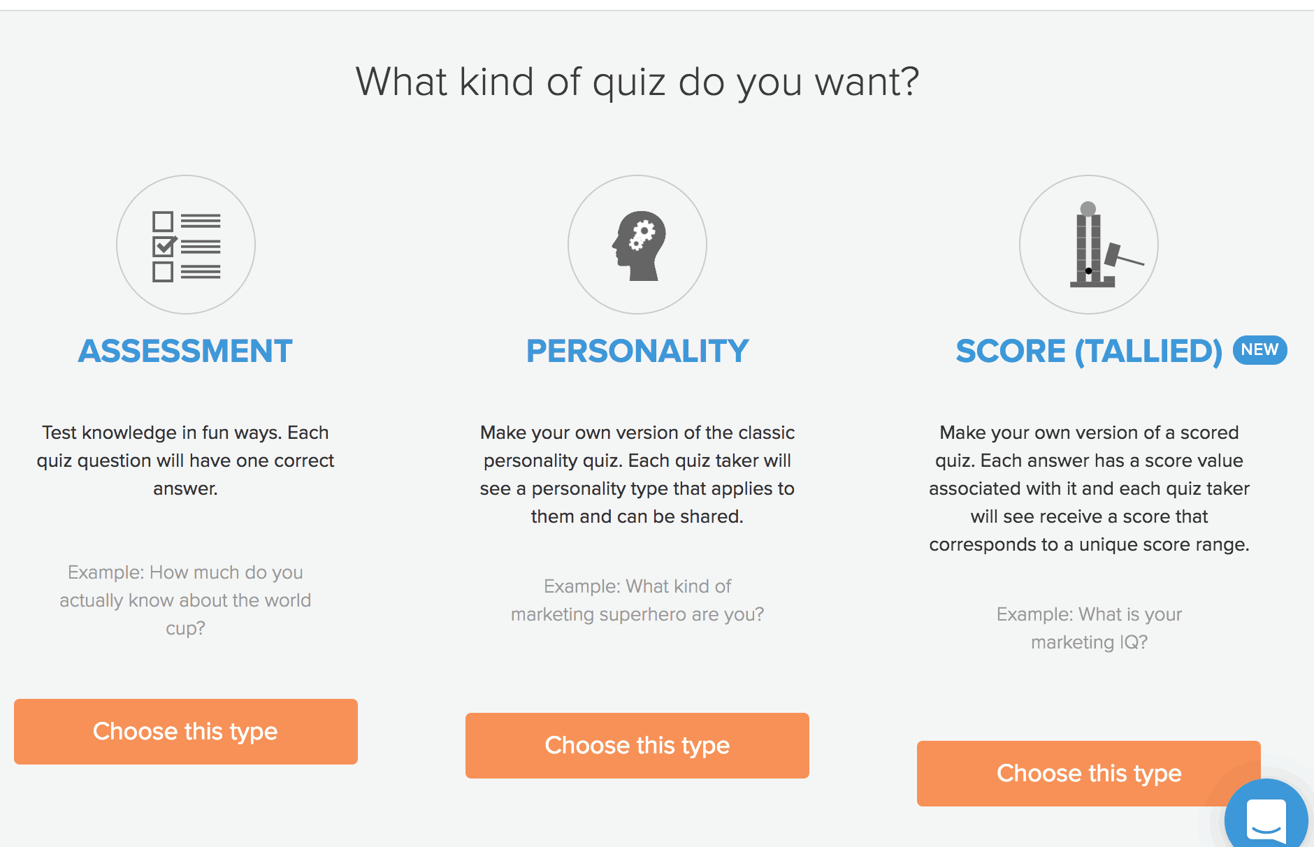  The three types of quizzes offered by Interact. 