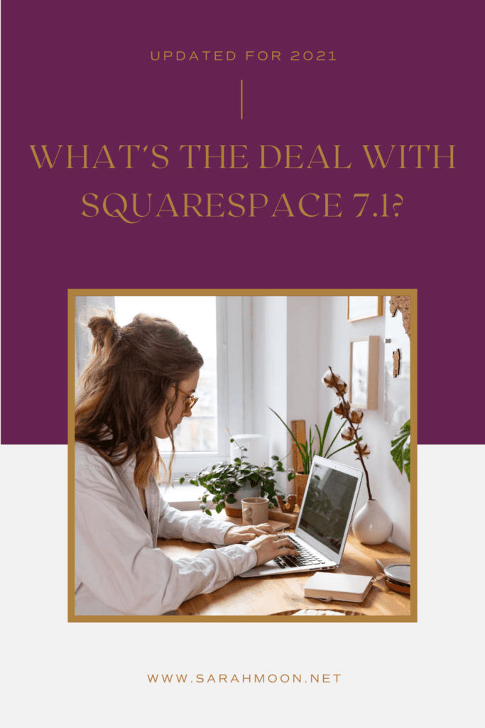 Graphic featuring a small business owner researching Squarespace 7.1 websites.