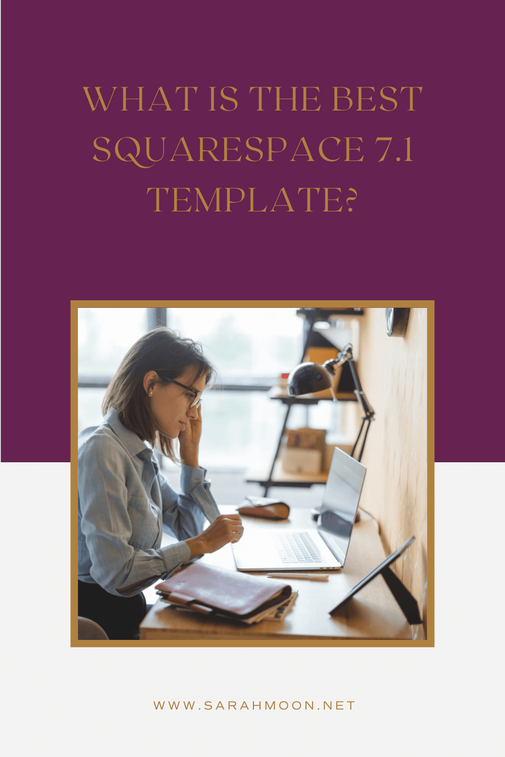 A small business owner reviews Squarespace templates on her laptop